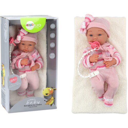  Lutka beba, prugasti džemper, kapa, šal, duda - ružičasta Cene