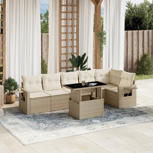 vidaXL 7-dijelni set vrtnih sofa od poliratana s jastucima bež Cijene