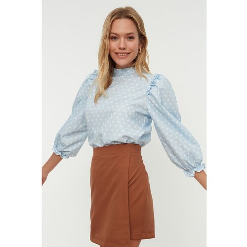 Trendyol Blue Polka Dot Collar Balloon Sleeve Blouse Slike
