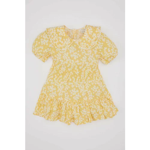 Defacto Baby Girl Floral Short Sleeve Crinkle Viscose Dress