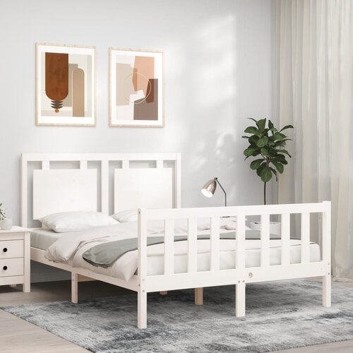 The Living Store Posteljni okvir z vzglavjem bel 140x190 cm trden les - Posteljni Okvir, (21529886) Slike