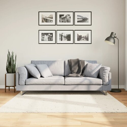 VidaXL Čupavi moderni tepih s visokim vlaknima krem 160 x 160 cm Slike
