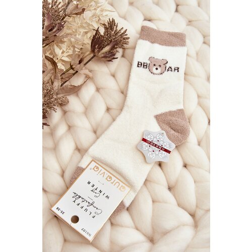 Kesi Women's insulated socks with teddy bear, beige Slike