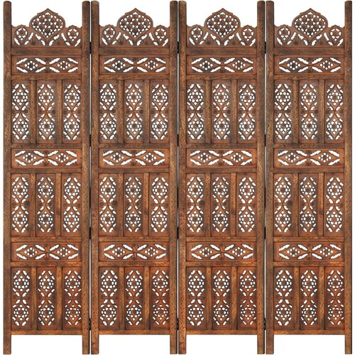 vidaXL Ročno izrezljan paravan 4-delni rjav 160x165cm trden mangov les Cene