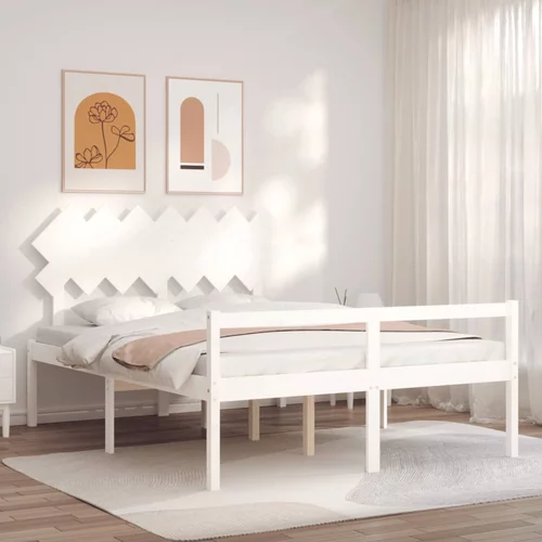  kreveta s uzglavljem bijeli 5FT bračni od masivnog drva