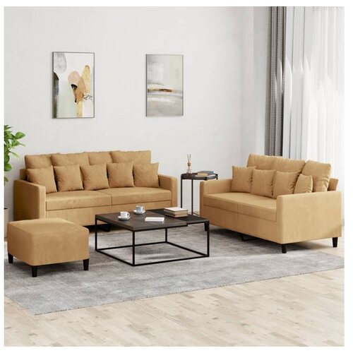 VidaXL 3-dijelni set sofa s jastucima smeđi bar&amp;scaron;unasti Slike