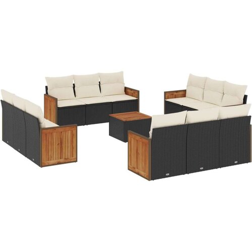  13-dijelni set vrtnih sofa s jastucima poliratan crni Slike