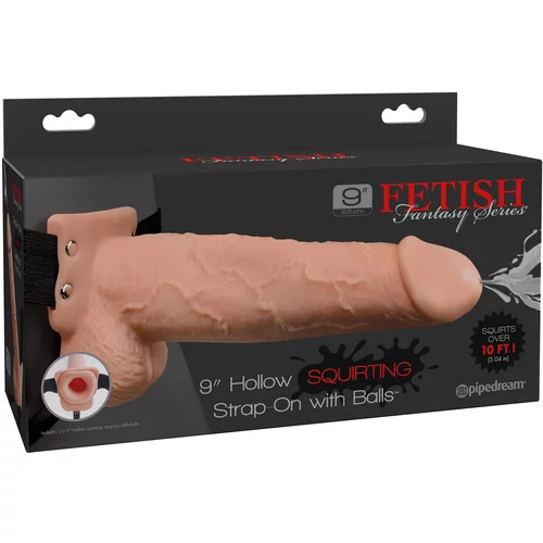 Pipedream Fetish Fantasy 9" Hollow Squirting Strap-On with Balls Flesh