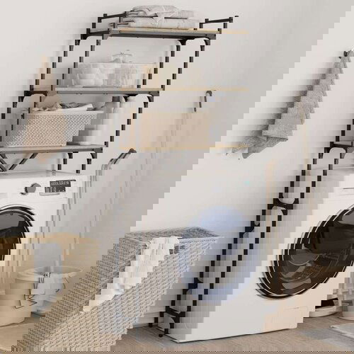  Polica za perilicu rublja boja hrasta 67x25x163 cm drvena Slike
