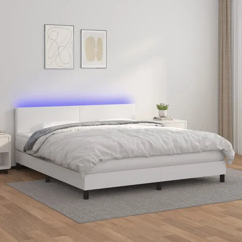 vidaXL Krevet box spring s madracem LED bijeli 160x200 cm umjetna koža