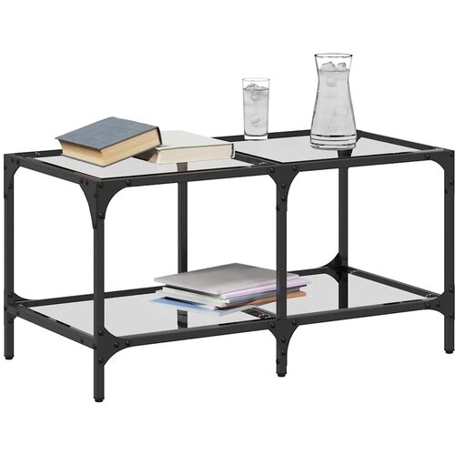Maison Chic Klubska mizica - kavna mizica - Nizka mizica s stekleno povr&amp;scaron;ino 78,5x40x40 cm jeklo, (21751908) Slike