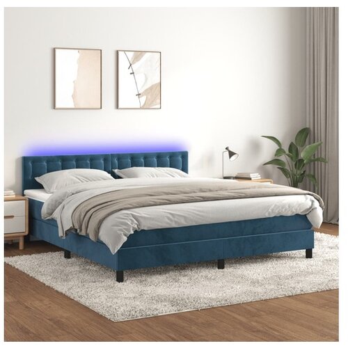 VidaXL Box spring postelja z vzmetnico LED temno modra 180x2 Slike
