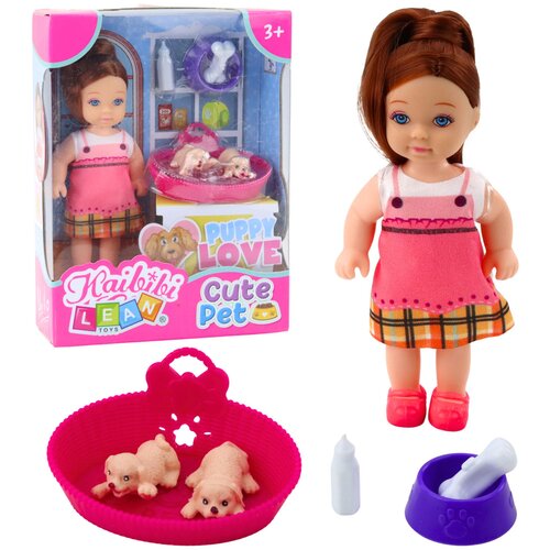 Mini Doll Set with Two Puppies, Bed, Bowl, Bottle Cijene