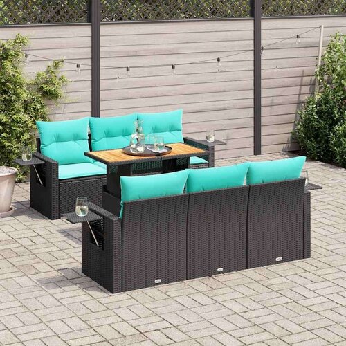  Vrtna garnitura - 7-dijelni set vrtnih sofa od poliratana s jastucima crni - Crna 1 Cene