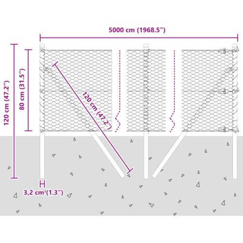 VidaXL Ograda u obliku heksagona Siva 0,8x50 m Čelik Slike