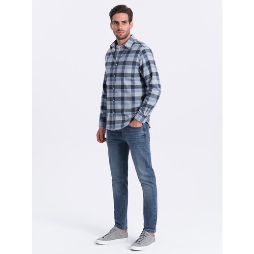 Ombre Men&amp;#039;s plaid flannel shirt - blue-gray Slike