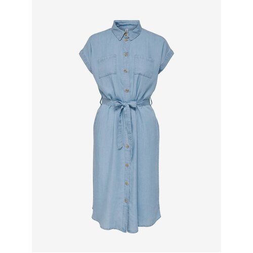 Only Light blue shirt dress with tie Pema - Women Slike