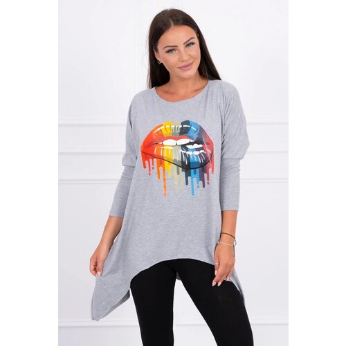 Kesi marka niezdefiniowana Blouse oversize with rainbow lips print gray Slike