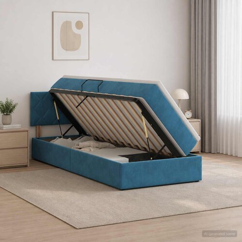 Krevet s od storage s uzglavljem Tamno plava 90 x 190 cm Bar&amp;scaron;un Slike