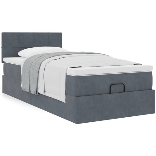 VidaXL Otomanski posteljni okvir z vzmetnico siv 90x200 cm žamet Slike