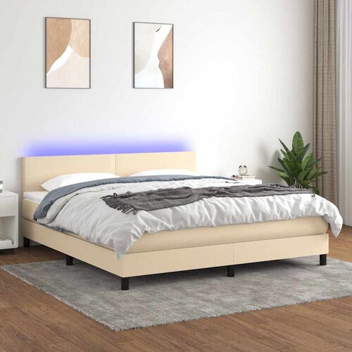  Krevet box spring s madracem LED krem 160x200 cm od tkanine Cijene