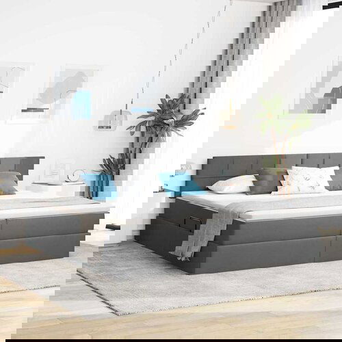 vidaXL Krevet S LED lampica s pohranom Tamno siva 200 x 200 cm tkanina Cene