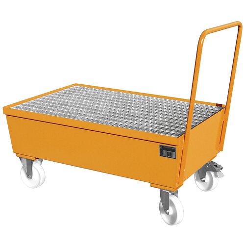 eurokraft pro Pomična prestrezna kadica iz jekla z robnimi profili, za 200-l sode, 2 x stoječe, DxŠxV 1200 x 800 x 570 mm, oranžna RAL 2000 Cene