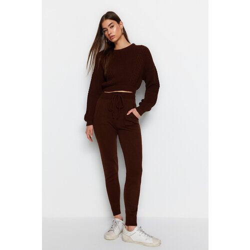 Trendyol Brown Crop Crew Neck Knitwear Top-Upper Suit Cene