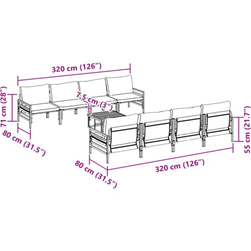 vidaXL Sjedeća garnitura za vrt 9 pcs Antracit 70 x 70.5 x 31.5 cm Cene