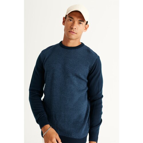 AC&Co / Altınyıldız Classics Men's Navy Blue-Blue Standard Fit Normal Cut Crew Neck Honeycomb Patterned Knitwear Sweater. Slike