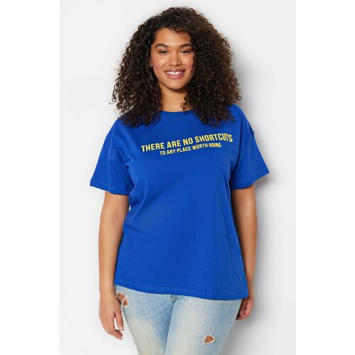 Trendyol Curve Plus Size T-Shirt - Blue - Regular fit Cene