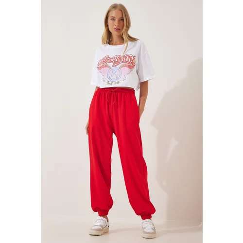  Women's Red Loose Jogging Sweatpants