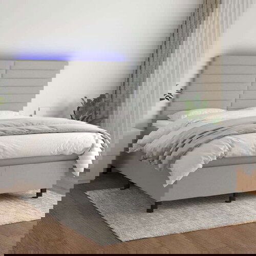 Box spring s madracem LED svjetlosivi 140x190 cm tkanina Slike