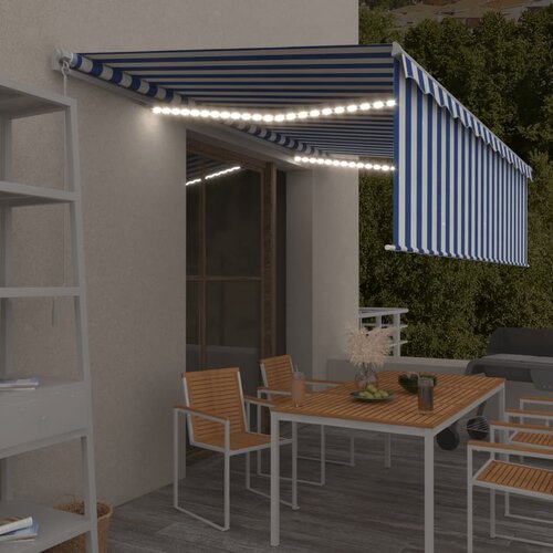 vidaXL Ročno zložljiva tenda s senčilom LED 5x3 m modra in bela Cene