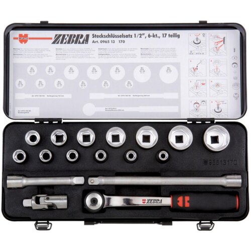 W&amp;uuml;rth set Zebra 1/2 6-ugaonih nasadnih ključeva sa račnom 17 komada 096513170 Slike