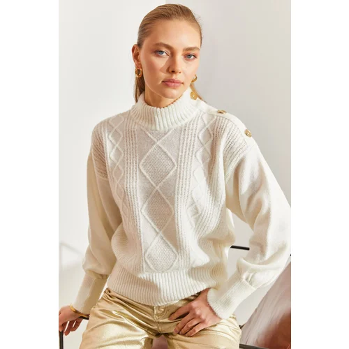 Bianco Lucci Women's Button Detailed Patterned Knitwear Sweater