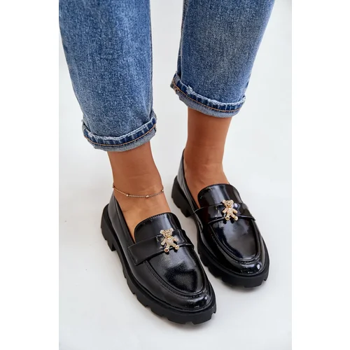 FI1 Lacquered Women's Moccasins With Bear Black Kaithra