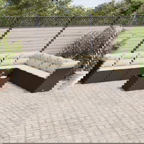 VidaXL 10-dijelni set vrtnih sofa od poliratana s jastucima smeđi Slike