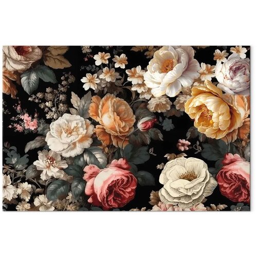  Slika - Colourful flowers on a black background 60x40 Cene