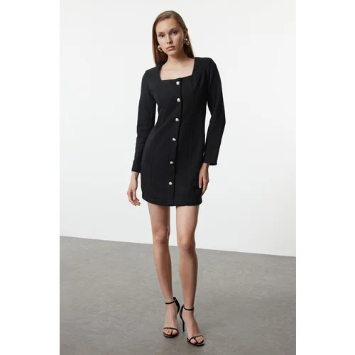 Trendyol Black Square Collar Tweed Mini Woven Jacket Dress