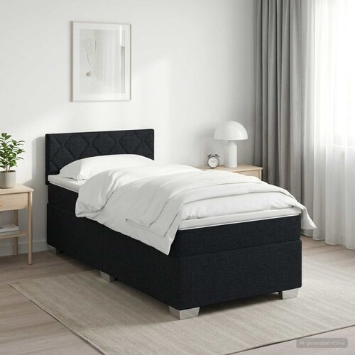  Boxspring krevet s madracem Crna 90 x 190 cm Tkanina - Crna 90 x 190 cm Dizajn s rombovima Slike
