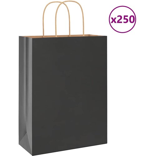 VidaXL Papirnate vrečke 250 kosov z ročaji črne barve 26x12x35 cm Slike