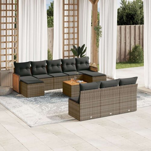 VidaXL 11-dijelni set vrtnih sofa od poliratana s jastucima sivi Slike