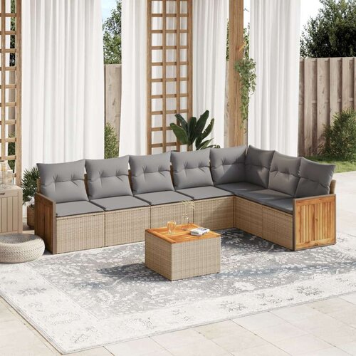 VidaXL 8-dijelni set vrtnih sofa od poliratana s jastucima bež Slike