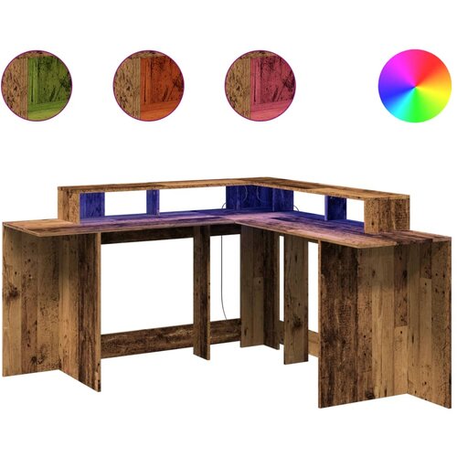 Maison Chic Pisalna miza - pisarniška miza - Računalniška miza z LED lučkami starinski les 152x152x91 cm inž. les, (21785676) Cene