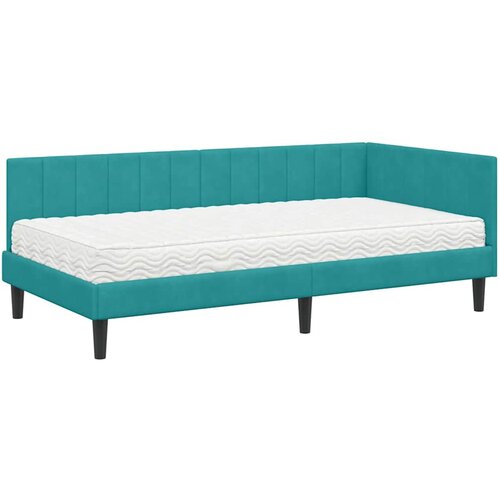 VidaXL Kotna postelja z vzmetnico Turkizna 100 x 200 cm Žamet, (5000069919) Slike