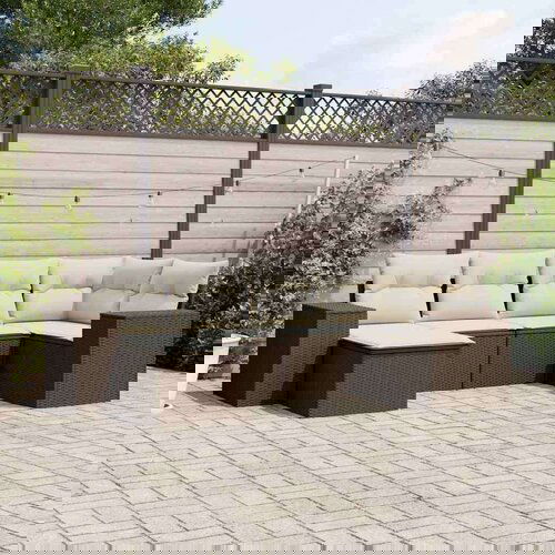  6-dijelni set vrtnih sofa od poliratana s jastucima smeđi Slike