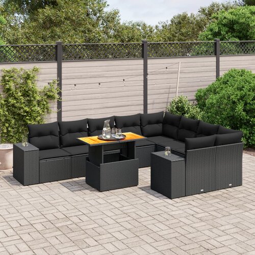 vidaXL 10-dijelni set vrtnih sofa s jastucima crni od poliratana Cijene