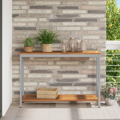 VidaXL Zunanja miza Naravna in siva 35x110x75 cm Trden les in jeklo, (22015874) Slike