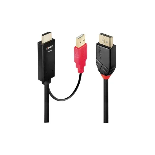 Lindy priključni kabel DisplayPort utikač, HDMI-A utikač, USB-A utikač 5 m crna, crvena 41428 DisplayPort kabel